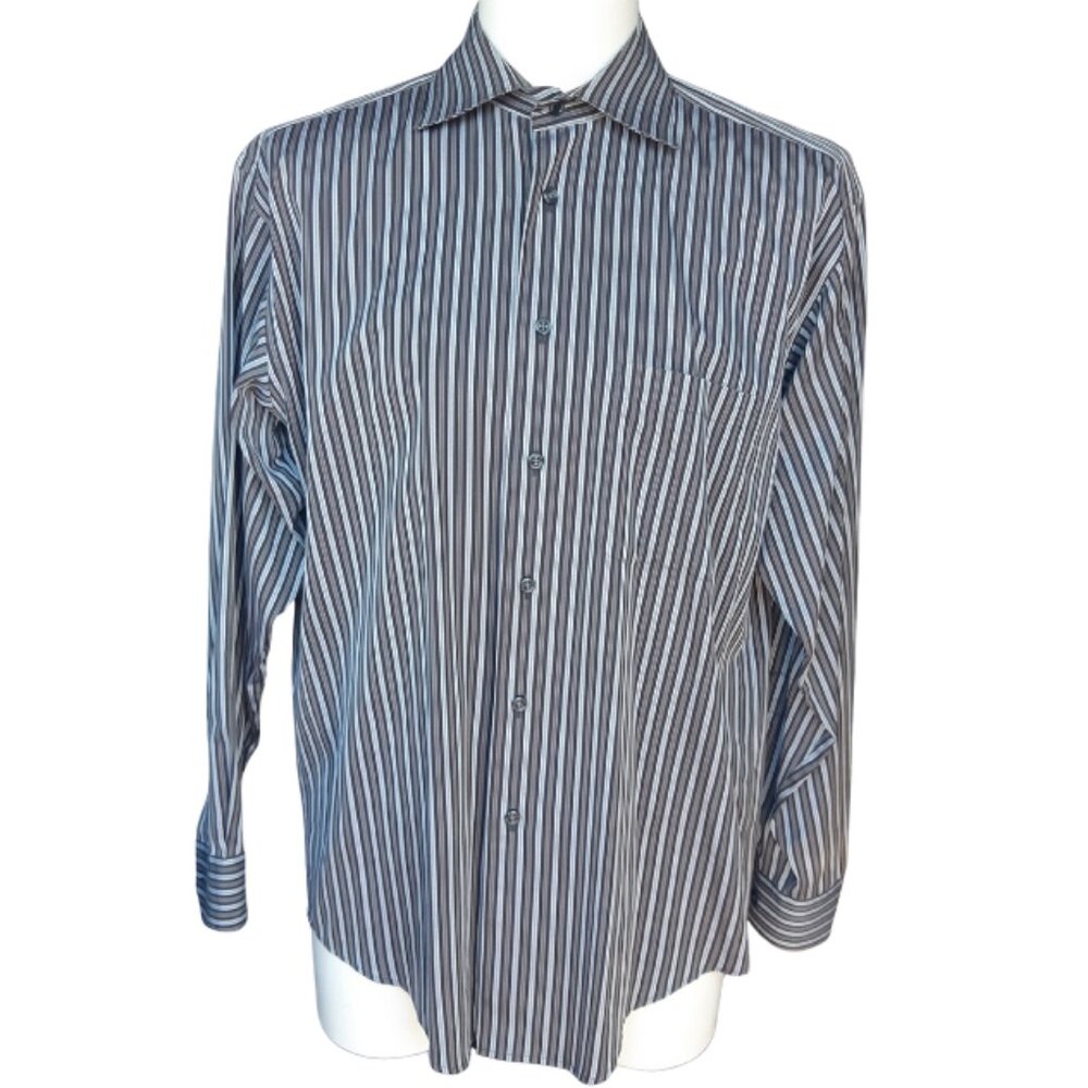 Pronto Uomo Platinum SZ M Striped Men's Button Up Non Iron Cotton Shirt